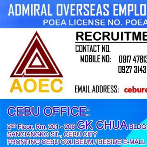 agency for abroad in cebu|Admiral Overseas Employment Corporation .
